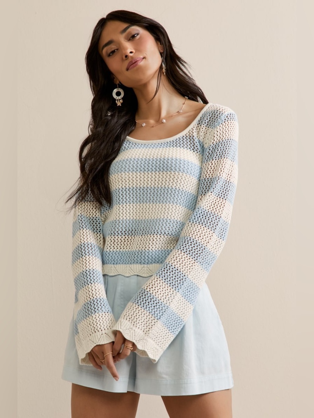 New! Francesca’s Mabel Striped Pullover Sweater blue XS